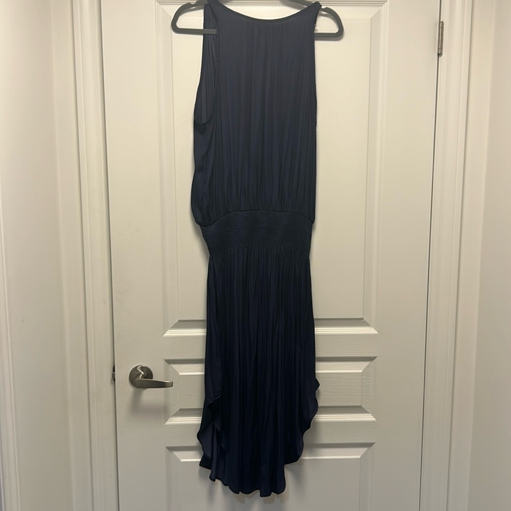 DO & BE Women's Navy Smocking Dress Pleated Detail